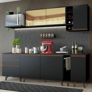 Cozinha Completa Madesa Reims 235001 com Armário e Balcão - Preto