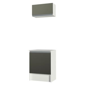 Kit Madesa Topazio 60 cm 2 Portas com Armário Aéreo e Balcão - Branco/Preto