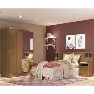 Quarto Completo com Guarda Roupa Luke e Cabeceira com 2 Mesas Laterais Madesa - Rustic