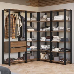 Guarda-Roupa Closet Modulado Valencia 2 Gavetas 337cm Rustic/Preto Madesa 05