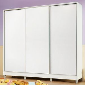 Guarda Roupa Infantil 100% MDF Madesa Logan 3 Portas de Correr com Pés - Branco
