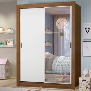 Guarda-Roupa Infantil Madesa Theo 2 Portas de Correr com Espelho 4 Gavetas - Rustic/Branco
