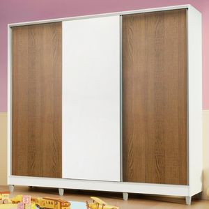 Guarda Roupa Juvenil 100% MDF Madesa Kevin 3 Portas de Correr com Pés - Branco/Rustic/Branco