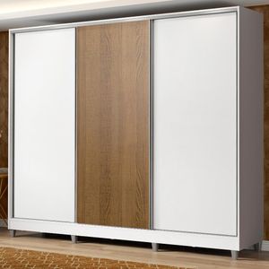 Guarda Roupa Casal 100% MDF Madesa Zurique 3 Portas de Correr com Pés - Branco/Branco/Rustic