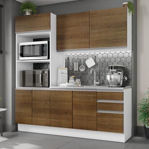 Armário de Cozinha Compacta 100% MDF Madesa Acordes XB190001 com Balcão e Torre  Branco/Rustic