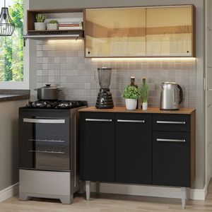 Armário de Cozinha Compacta 165cm Rustic/Preto Emilly Madesa 04