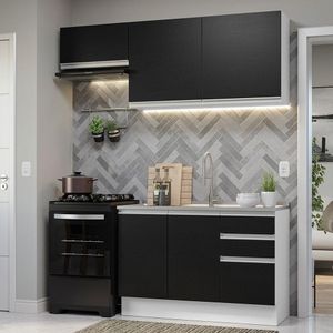 Armário de Cozinha Compacta 180cm Branco/Preto Glamy Madesa 09