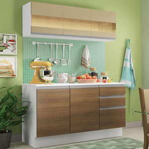 Armário de Cozinha Compacta 100% MDF 120 cm Branco/Rustic/Crema Smart Madesa 01