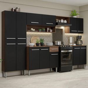 Armário de Cozinha Completa Madesa Emilly 293001 com Balcão e Paneleiro - Rustic/Preto