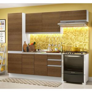 Armário de Cozinha Completa Madesa 100% MDF Acordes XA260002 Balcão (Sem Tampo e Pia) Branco/Rustic