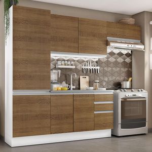 Armário de Cozinha Compacta 100% MDF 260cm Portas Branco/Rustic Acordes Madesa 02