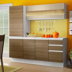 Armário de Cozinha Compacta 100% MDF 170 cm Branco/Rustic/Crema Smart Madesa 01