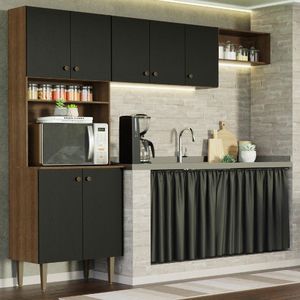 Armário de Cozinha Compacta Quiosque 235cm Rustic/Preto Gourmet Madesa 01