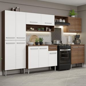 Armário de Cozinha Completa Madesa Emilly 293001 com Balcão e Paneleiro - Rustic/Branco