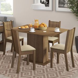 Conjunto Sala de Jantar Lexy Madesa Mesa Tampo de Madeira com 4 Cadeiras - Rustic/Sintético Bege