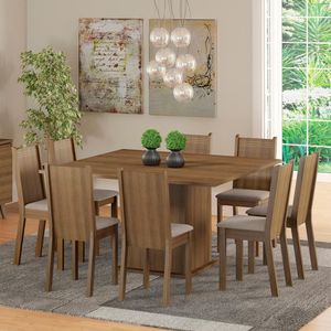 Conjunto Sala de Jantar Clarice Madesa Mesa Tampo de Madeira com 8 Cadeiras - Rustic/Sintético Bege