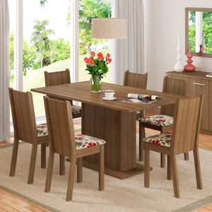Conjunto Sala de Jantar Madesa Megan Mesa Tampo de Madeira com 6 Cadeiras - Rustic/Hibiscos