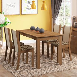 Conjunto Sala de Jantar Madesa Bea Mesa Tampo de Madeira com 4 Cadeiras - Rustic/Crema/Bege Marrom