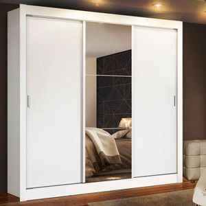 Guarda Roupa Casal Madesa Mônaco 3 Portas de Correr com Espelho