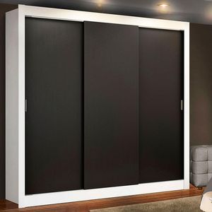 Guarda Roupa Casal Madesa Mônaco 3 Portas de Correr - Branco/Preto