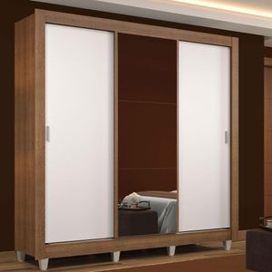 Guarda Roupa Casal Madesa Mônaco 3 Portas de Correr com Espelho com Pés - Rustic/Branco