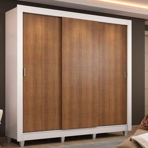 Guarda Roupa Casal Madesa Lyon 3 Portas de Correr 2 Gavetas com Pés - Branco/Rustic