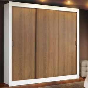 Guarda Roupa Casal Madesa Lyon Plus 3 Portas de Correr 4 Gavetas - Branco/Rustic