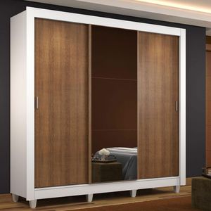 Guarda Roupa Casal Madesa Mônaco 3 Portas de Correr com Espelho com Pés - Branco/Rustic