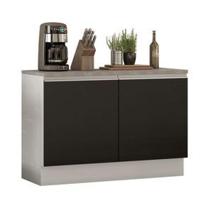 Balcão de Pia Armário de Cozinha 120 cm 2 Portas (Com Tampo) Branco/Preto Glamy Madesa