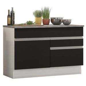 Balcão Madesa Glamy 120 cm 1 Porta e 2 Gavetas (Com Tampo) - Branco/Preto