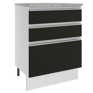 Balcão Madesa Glamy 60 cm 3 Gavetas - Branco/Preto