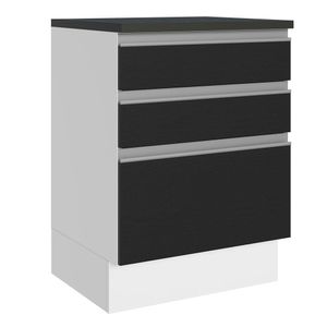 Balcão 100% MDF 60 cm 3 Gavetas Branco/Preto Acordes Madesa