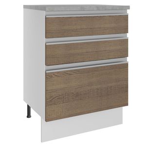 Balcão Madesa Glamy 60 cm 3 Gavetas - Branco/Rustic