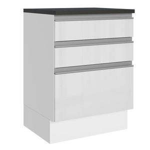 Balcão Madesa Acordes 100% MDF 60 cm 3 Gavetas - Frentes Branco Brilho