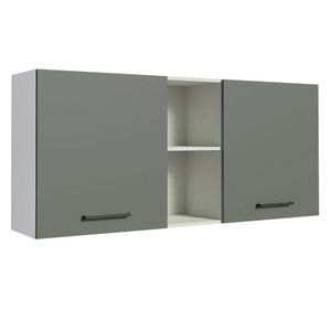 Armário Aéreo Madesa Agata 150 cm 2 Portas e 2 Nichos - Branco/Cinza
