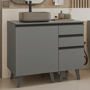 Gabinete para Banheiro 100cm 1 Porta 3 Gavetas Cinza Nice Madesa 04