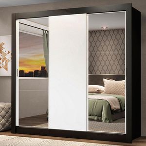 Guarda Roupa Casal Madesa Mônaco 3 Portas de Correr com Espelhos