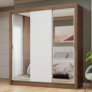 Guarda-Roupa Casal 3 Portas de Correr com Espelhos Rustic/Branco Nobre Madesa
