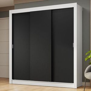 Guarda-Roupa Casal 3 Portas de Correr Branco/Preto Nobre Madesa