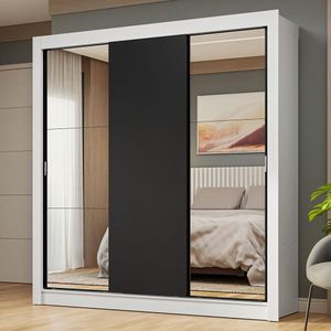 Guarda-Roupa Casal 3 Portas de Correr com Espelhos Branco/Preto Nobre Madesa