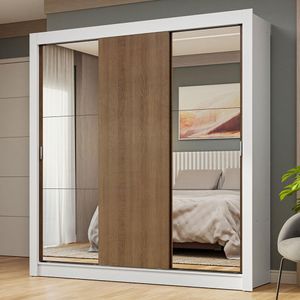 Guarda-Roupa Casal 3 Portas de Correr com Espelhos Branco/Rustic Nobre Madesa