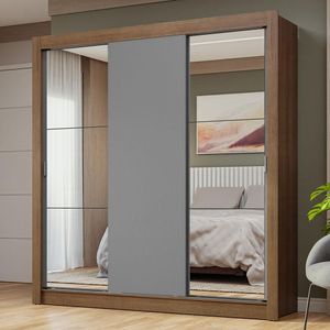 Guarda-Roupa Casal 3 Portas de Correr com Espelhos Rustic/Cinza Nobre Madesa