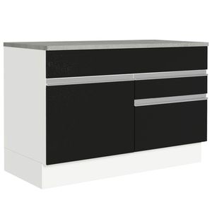 Balcão Gabinete de Pia 120 x 60 cm 1 Porta 2 Gavetas Branco/Preto (Com Tampo) Glamy Madesa