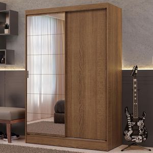 Guarda-Roupa Solteiro Madesa Luke 2 Portas de Correr com Espelho - Rustic