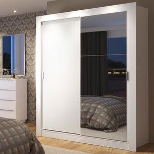 Guarda-Roupa Solteiro Madesa Dallas Plus 2 Portas de Correr com Espelho 4 Gavetas - Branco