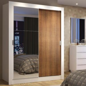Guarda-Roupa Solteiro Madesa Denver 2 Portas de Correr com Espelho - Branco/Rustic