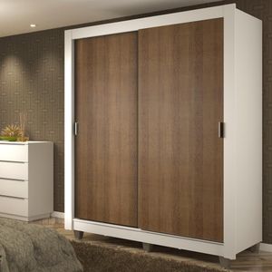 Guarda-Roupa Solteiro Madesa Dallas Plus 2 Portas de Correr 4 Gavetas com Pés - Branco/Rustic