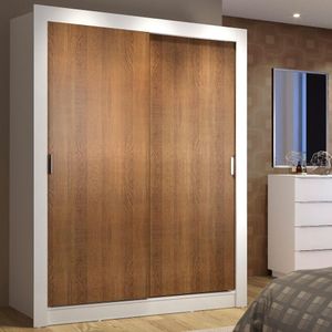 Guarda-Roupa Solteiro Madesa Denver 2 Portas de Correr - Branco/Rustic