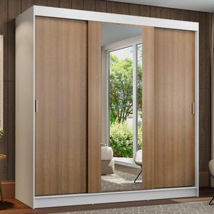 Guarda-Roupa Casal Madesa Reno 3 Portas de Correr com Espelho - Branco/Rustic