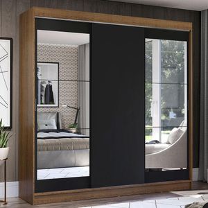 Guarda-Roupa Casal Madesa Istambul 3 Portas de Correr com Espelhos 3 Gavetas - Rustic/Preto